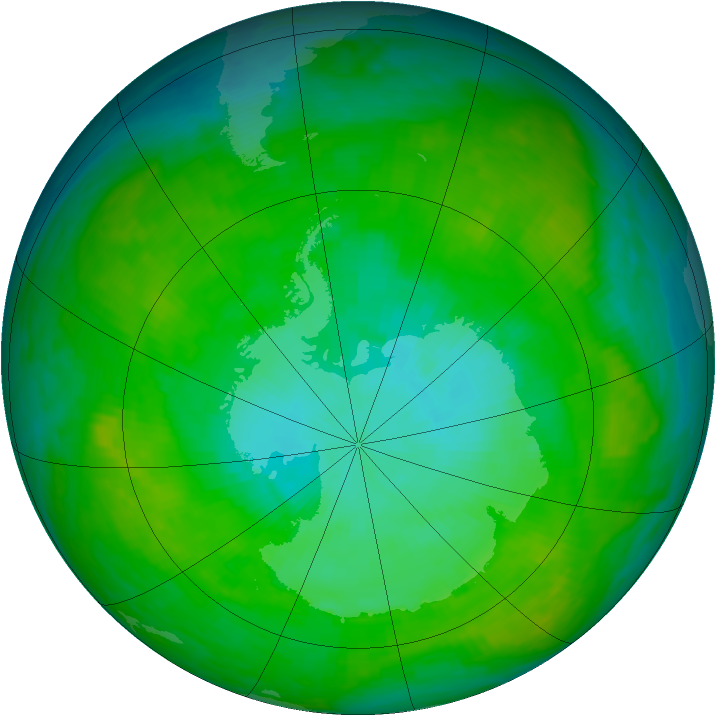 Antarctic ozone map for 03 January 1992